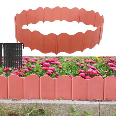 bordure clôture jardin en avec 10 clous paysagère à emboîtement adaptée aux pelouses terrasses et allées 20 pièces Plastique Rouge (1/5)