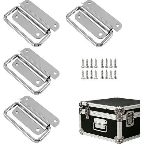 4PCS Poignées Pliante Traction D'acier Inoxydable, Poignée Porte Coulissante, Poignée de Caisse Pliante, Poignées Réglables pour Armoire, Boîte à Outils et Équipement Industriel (1/4)
