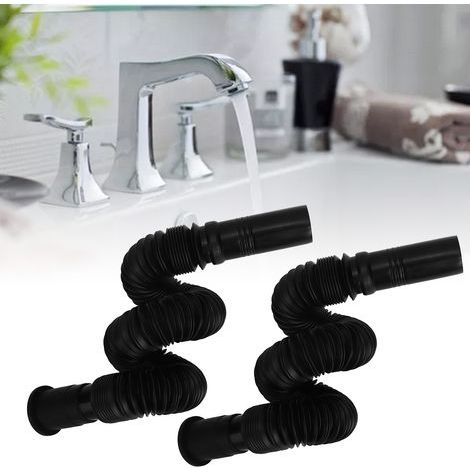 2 Pièces Tuyau de Vidage Évier Flexible PVC Noir pour Cuisine et Salle de Bain, Raccord de Drain Lavabo (1/5)