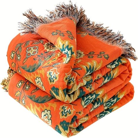 Couverture Légère en Gaze de Coton – Motif Floral, Jeté Polyvalent pour Canapé et Lit (1/5)