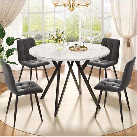 Table à manger ronde 100x100x76 cm noire en MDF effet marbre avec pieds réglables (1/5)