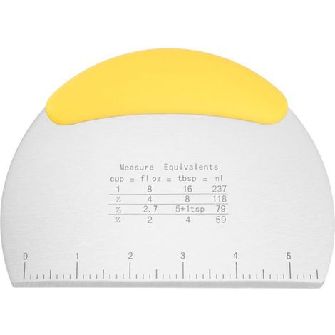 Raclette à pâte en acier inoxydable avec échelle de mesure, coupe-pâte, manche en caoutchouc plastique, outil de cuisine jaune S (1/5)