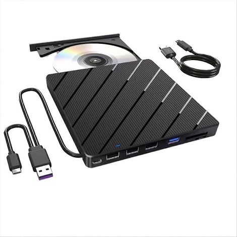 Lecteur/graveur CD/DVD externe pour ordinateur portable, lecteur/graveur CD/DVD portable ultra-mince 7 en 1 USB (1/5)