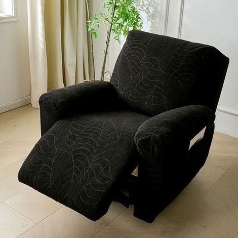 Housse de fauteuil inclinable en jacquard 1 place extensible en polyester élasthanne avec poche latérale élastique,Noir (1/5)