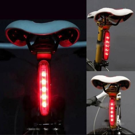 Lampe vélo LED - Feu arrière - Rouge - 5 LED - Facile à installer (1/3)