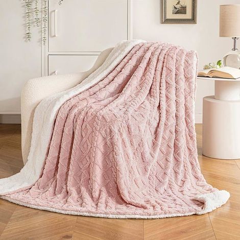 1 pièce Couverture polaire sherpa, 150 x 200 cm, double face velours ras / fausse laine d'agneau, douce et respirante, pour canapé ou lit