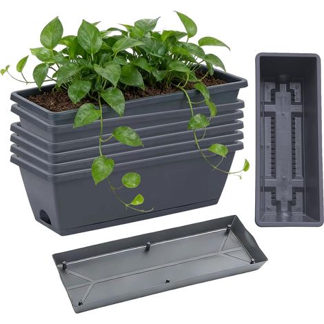 Jardinière Balcon - Lot de 6 - Polypropylène - Réservoir d'eau Intégré - Extérieur et Terrasse - 43x19x15 cm (1/5)