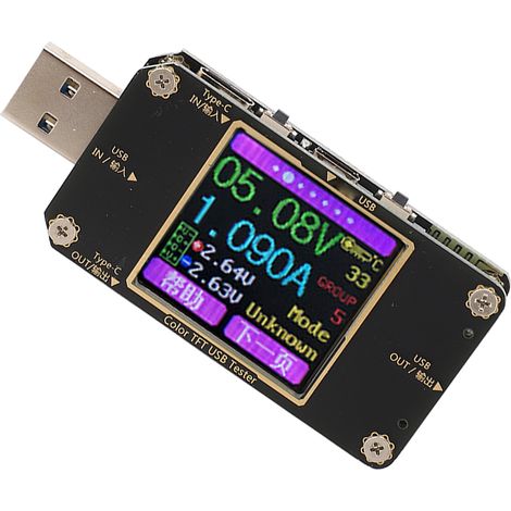 USB-Voltmeter/Amperemeter mit Farb-LCD-Display, Spannungs- und Stromprüfer, digitaler Leistungsdetektor, PD-Schnellladefunktion (1/5)