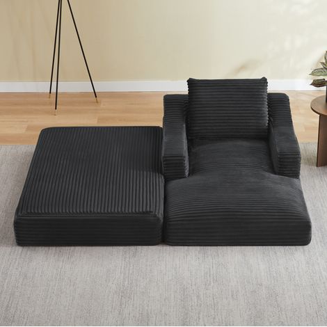 Sillón convertible de 1 plaza en pana, desplegable en cama, gris oscuro HAVRYA (1/5)