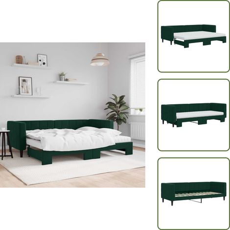 vidaXL Lit de jour avec gigogne et matelas vert foncé 80x200cm velours (1/5)