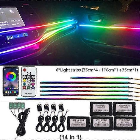 Kit de bande LED acrylique arc-en-ciel 18 en 1 ou 22 en 1 pour éclairage d'ambiance intérieur de voiture Symphony (Symphony 14 en 1) - 213 LED RGB 64 couleurs (1/5)