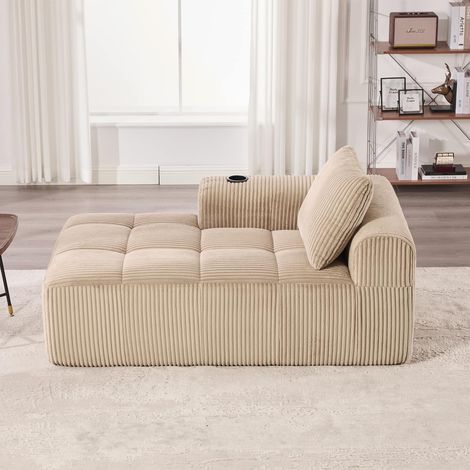 Fauteuil en velours côtelé – canapé confortable sans montage, coussin de dos, poche latérale et porte-gobelet intégré (1/5)