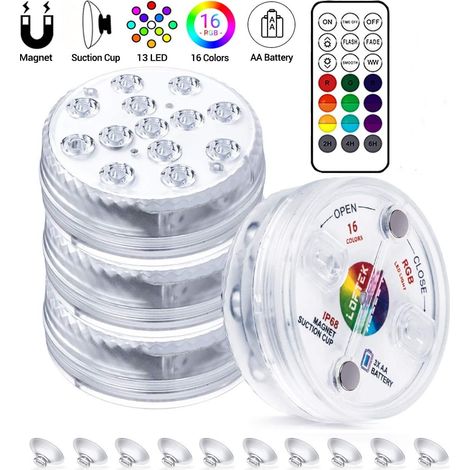 Ensemble de 4 lampes LED étanches IP68 avec interrupteur, submersibles et RGB, avec ventouse pour fontaine et bassin.-AquaForge (1/5)