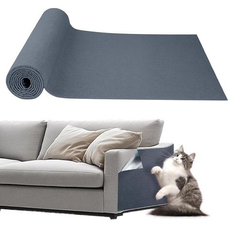 Tapis griffoir autocollant pour chat - 40 cm x 200 cm - pour canapé, tour de chat - Gris clair (1/3)