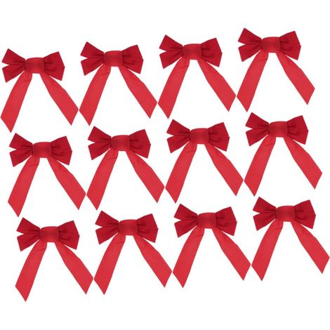 Lot de 12 Nœuds Décoratifs de Noël en Velours Rouge 24X33 CM Décoration D’Arbre de Noël Festive et Ornement de Nœud pour Ambiance Chaleureuse de Fête (1/5)