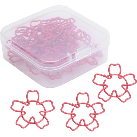 30Pcs Paper Clips Rose Red Cute Cherry Blossoms Shape Pin for File Classification (1/5)