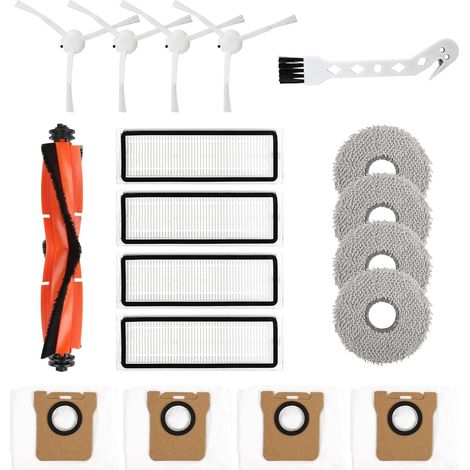 Lot de 18 Accessoires pour Robot Aspirateur Xiaomi X20 plus+X10, 1 Brosse Principale, 4 HEPA Filtres, 4 Serpillères, 4 Sacs à poussière, 4 Brosses latérales,1 Brosse de Nettoyage (1/5)