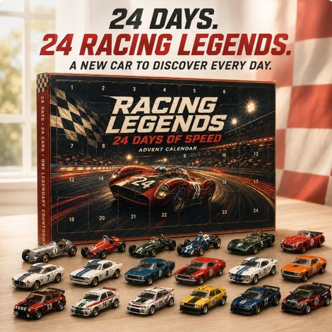 Calendrier de l'Avent 2026 sur le thème des véhicules de transport, décorations suspendues en acrylique de 24 jours, motif amusant de voiture de course rouge dans un virage. (1/3)