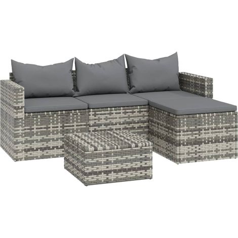Set de muebles de jardín 3 pzas y cojines ratán sintético gris vidaXL