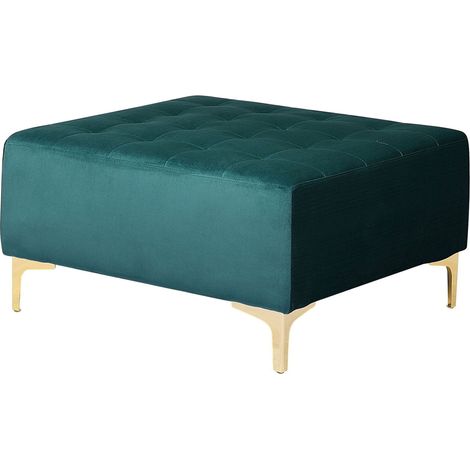 Otomana de terciopelo verde azulado dorado reposapiés acolchado patas metal Aberdeen (1/5)