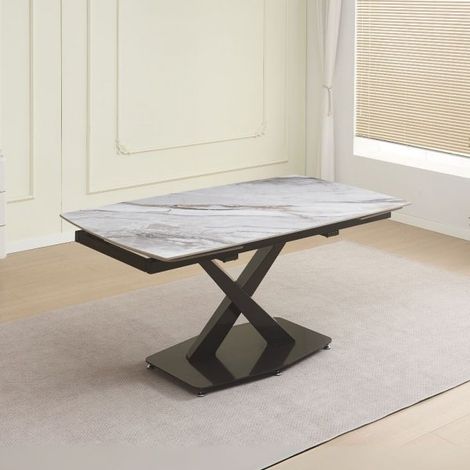Tavolo Moritz con piano in ceramica effetto marmo bianco M325 lucido e gambe in metallo nero