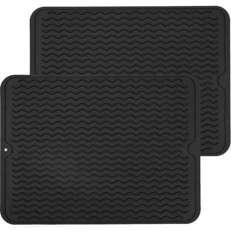 Silikon-Abtropfmatte 40 x 30 cm – 2 Stück – Rutschfester Abtropfkorb für die Spüle – Spülmaschinenfest – Schwarzes Küchenzubehör (1/5)