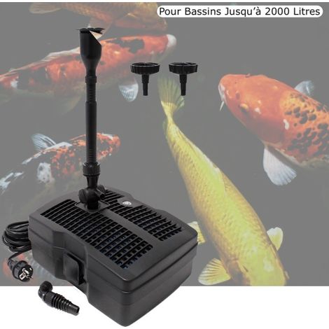 Le Poisson Qui Jardine – Filtre de bassin 2000 L – Pompe 1000 L/h avec UV 9W – Filtration biologique et mécanique – Hauteur de refoulement 1,4 m