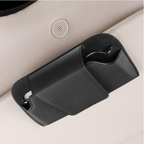 Étui à lunettes de soleil pour voiture - Rangement pour lunettes de voiture avec clip et décoration noire (1/5)