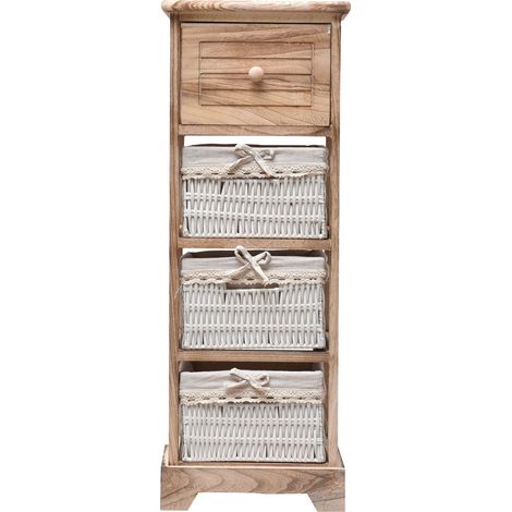 Rebecca Mobili Cajonera 1 Cajon 3 Cestas Madera Mimbre Rustico 81x30x27 (1/5)
