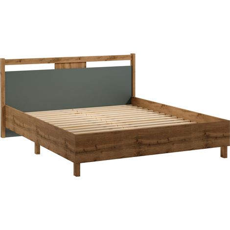 Cama Venmelu 106, Roble wotan + Verde, Doble, 160x200, Madera, Aglomerado laminado, Somieres, 172x208x92cm (1/3)