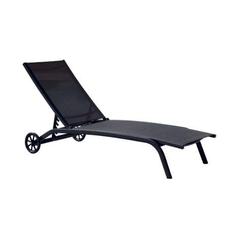 Bain de soleil en textilène aluminium noir avec roulettes, 5 positions MALIGI HOME MG-MACIS aluminium (1/2)