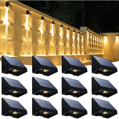 Solar-Wandleuchte für den Außenbereich, 12 Artikel, Solar-Wandleuchte für den Außenbereich, warmweiß, Solarlampe für den Garten, klein,  Solarleuchte, 150 lm, 3000 K, für Zaun, Hof und Treppen [Energi (1/5)