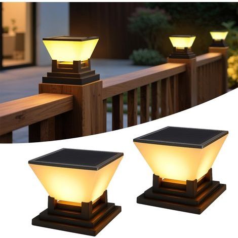 Lot de 2 Capuchons de Poteau Solaires - Lampe Solaire Chapeau Poteau 7x7, 8x8, 9x9,10x10cm - Ip65 Étanche - 1012 Heures - 3 couleurs -Lampe Solaire de Jardin Exterieur Pour Poteaux de Clôture [Classe (1/5)