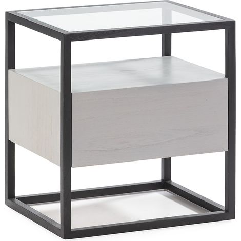 Mesita De Noche 50X40X55 Cristal/Madera Negro/Patina Gris (1/4)