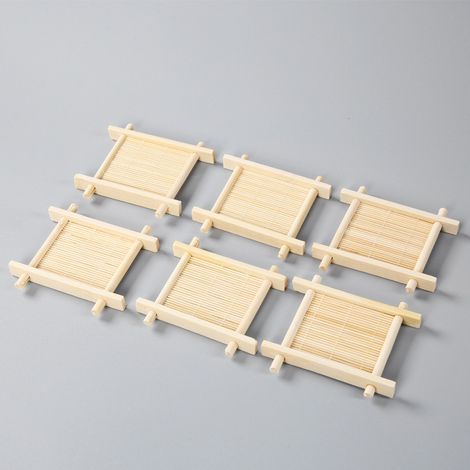 Set mit 6 Kung-Fu-Untersetzern – Espresso-Untersetzer aus Bambus, Holzuntersetzer, geeignet für kleine Teegläser (Schachbrettmuster) (1/5)