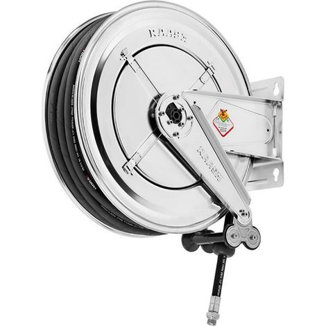Enrouleur air et eau 20 m Ø G 1/2 (f) 20 bars Inox 304 avec enroulement automatique et support mural fixe Raasm RA.8532.101