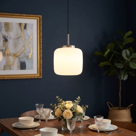 Lampada a sospensione Lampada da sala da pranzo E27 Bianco Metallo Vetro H 130 cm (1/5)