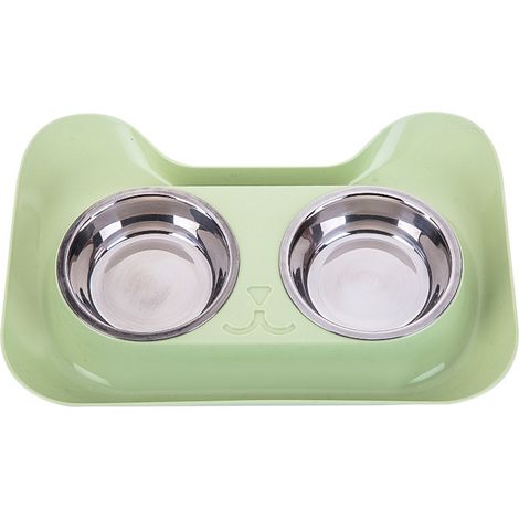 Gamelle double en acier inoxydable pour chiens et chats, avec système anti-déversement (1/4)