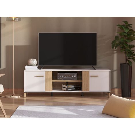 TV-Möbel Lauco, ein Regalboden, 2 Türen, 4 Fächer, 164x40x52h cm Beige (1/5)
