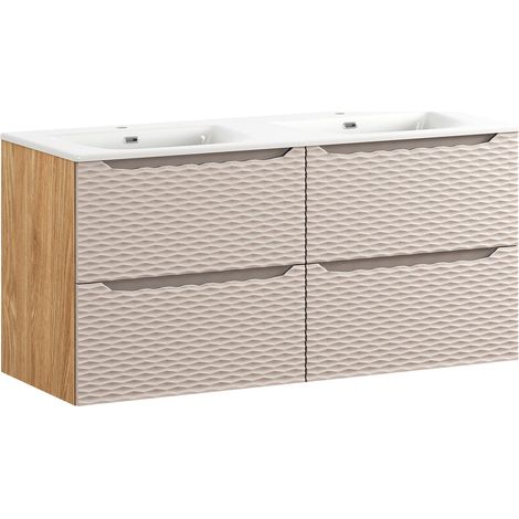 Petits-Meubles – Meuble double vasque encastrée 120 cm – 4 tiroirs – Façade en MDF 16 mm – Plan de toilette en MDF 25 mm – Vasques en céramique blanche (1/5)