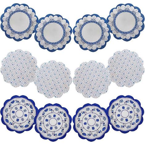 Lot de 12 assiettes à gâteaux décoratives en porcelaine bleue et blanche, en forme de fleur, de style chinois, pour apéritifs et réceptions de mariage. (1/5)