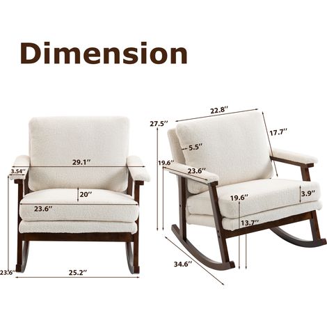 Fauteuil d'appoint moderne du milieu du siècle, fauteuil à bascule avec cadre en bois, fauteuil de salon rembourré, fauteuil de lecture pour chambre et véranda. (1/5)