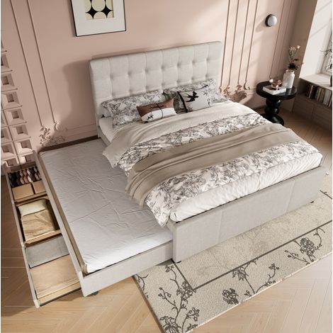 letto matrimoniale 140x200 estraibile 3 cassetti beige OKMYHOME (1/5)
