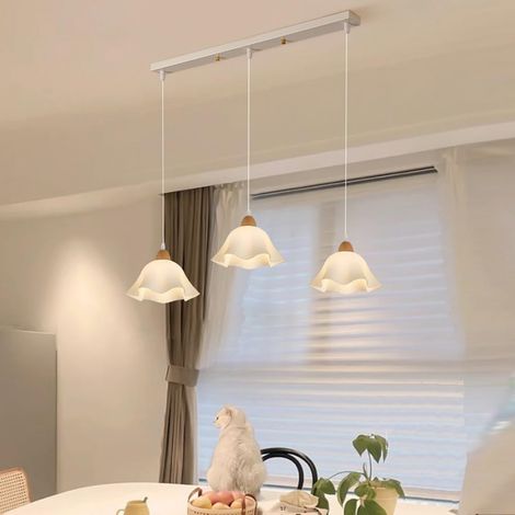 Goeco Lampada a sospensione in stile nordico a tre luci – Lampada da sala da pranzo, con paralume floreale in acrilico, portalampada E27, altezza regolabile, adatta per camere da letto e soggiorni (1/5)