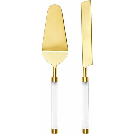 Pelle et couteau à tarte de service en acier doré avec manche transparent 29,5 cm - PANGIVO (1/3)