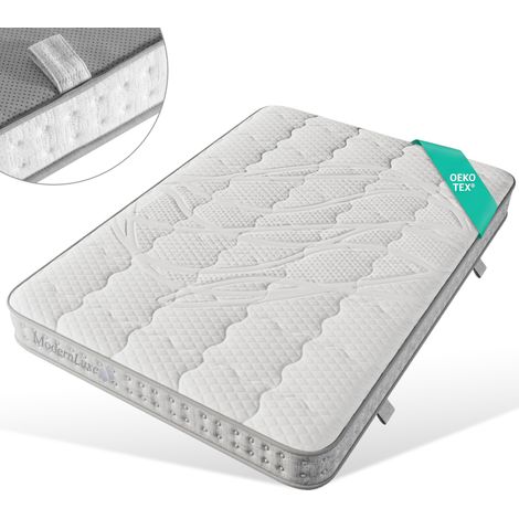 Matelas 140x200x15 cm blanc en polyester à ressorts ensachés 7 zones H3 respirant (1/5)
