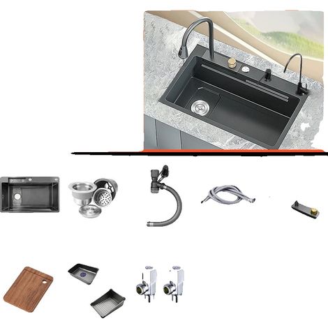 Évier de cuisine, grand bol simple, compatible avec robinet à douchette, WS-60x45CM-Gauche (1/2)