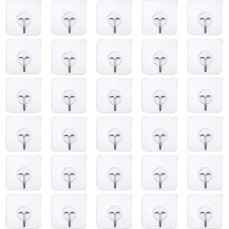 30 ganchos de pared autoadhesivos transparentes reutilizables para baño, ganchos adhesivos impermeables, ganchos de pared, gancho de pared para uñas de 10 kg de peso máximo para baño, cocina (1/5)