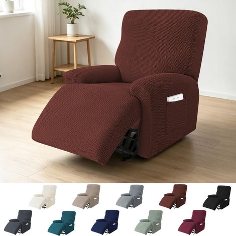 Housse Fauteuil Relax 1 Place, 4 Pièces Housses de Fauteuils Extensible, Housse pour Fauteuil Relax Électrique, Protège Fauteuil avec Protège-Accoudoirs et Poches (Marron Foncé) (1/5)
