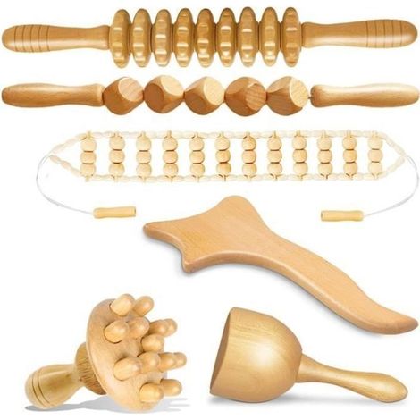 2 ensembles Kit 12 Pièces Maderotherapie Complet Cellulite Massage en bois Anti Cellulite Drainage Lymphatique Appare APPAREIL (1/4)